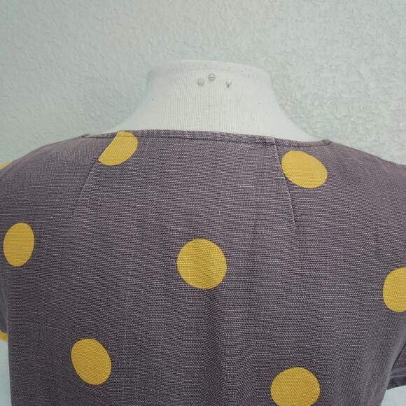 Boden Lavender Linen Blend Dress w/Yellow Polka Dots size 10L - Picture 11 of 14